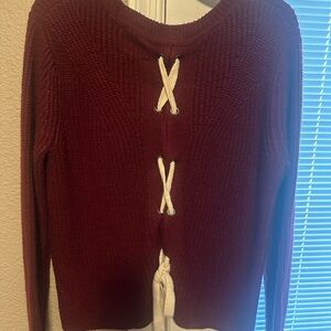 Women's Burgundy Sweater with Lace-Up Back